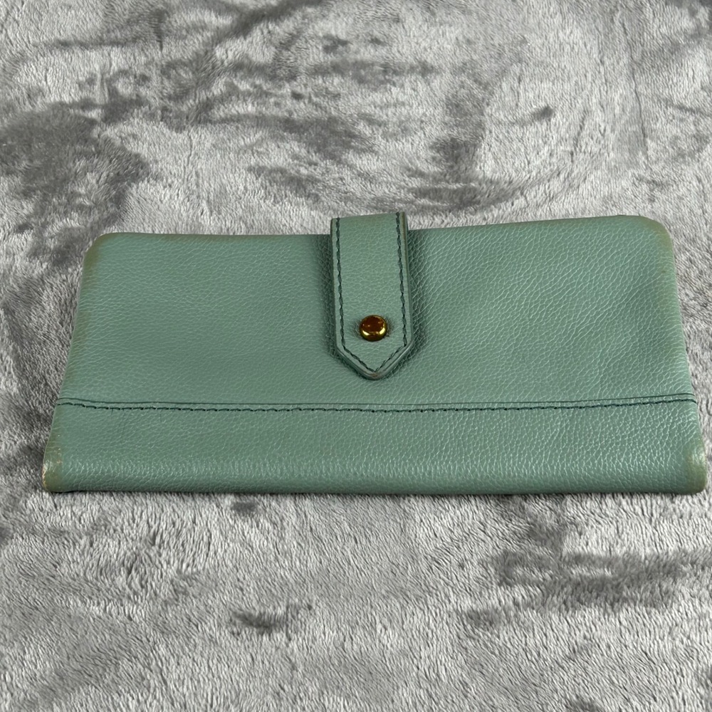 Fossil‎ Lainie Vintage Slim Bifold Wallet Sage Green Pebbled Leather Snap Clutch